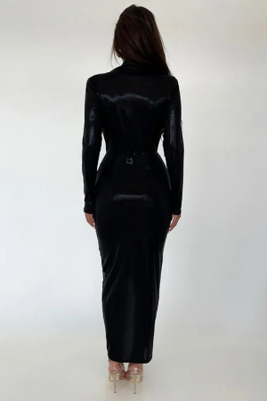 Rochie midi eleganta cu maneci lungi si aspect stralucitor [1]