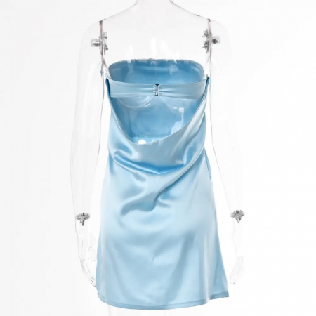 Rochie mini din satin fara maneci si aspect stralucitor [3]