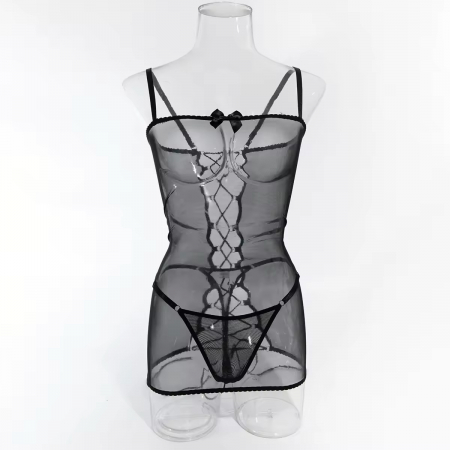 Rochie Neagră cu Decupaj la Spate și Șnur, Chilot Tanga [2]