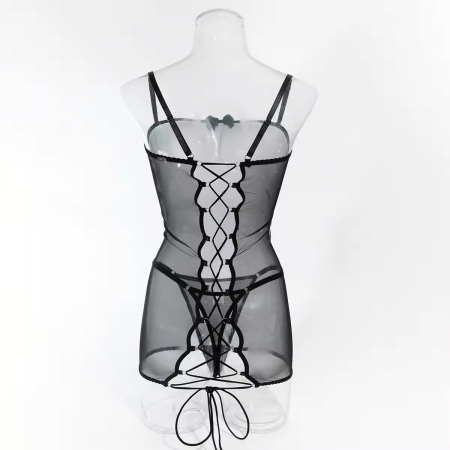 Rochie Neagră cu Decupaj la Spate și Șnur, Chilot Tanga [3]