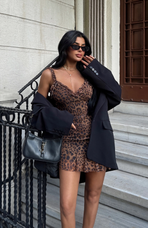 Rochie animal print scurta cu bretele si volan [1]