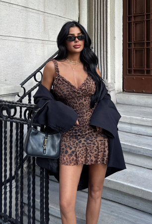 Rochie animal print scurta cu bretele si volan [4]