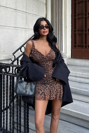 Rochie animal print scurta cu bretele si volan [2]
