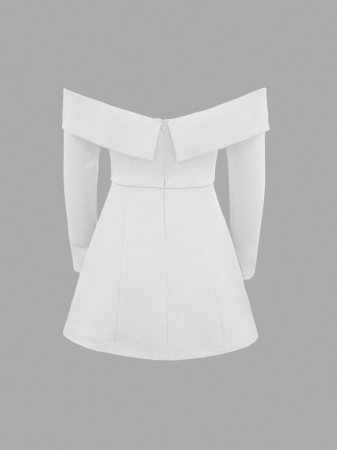 Rochie alba scurta pe umeri [2]