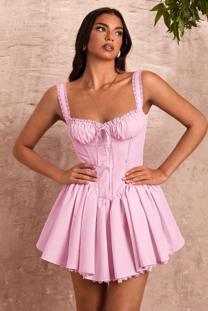 Rochie scurta, roz cu dantela [4]