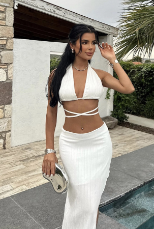 Set 2 piese cu top si fusta lunga crapata pe picior [7]