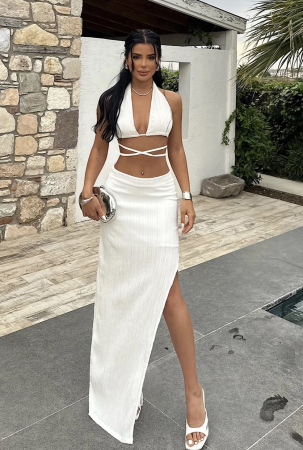 Set 2 piese cu top si fusta lunga crapata pe picior [3]