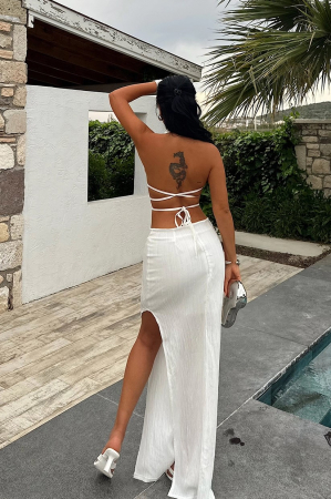 Set 2 piese cu top si fusta lunga crapata pe picior [2]