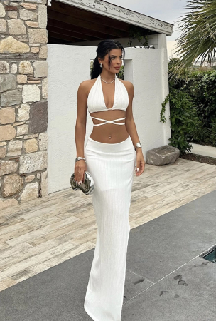 Set 2 piese cu top si fusta lunga crapata pe picior [5]