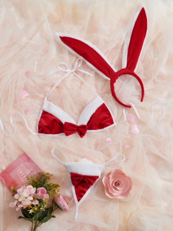 Lenjerii tematice - Set 3 piese sexy din catifea, rosu