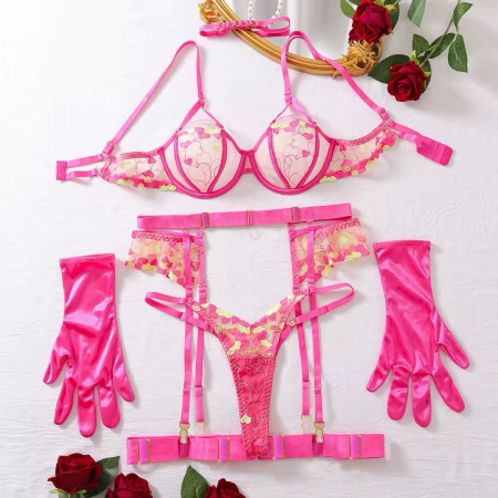 Set de lenjerie intima 5 piese, fucsia cu dantela [2]