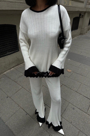 Signature Style - Set din tricot format din pantaloni evazati si bluza