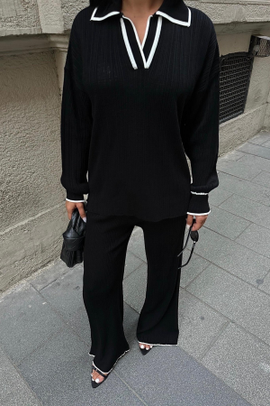Signature Style - Set format din pantaloni evazati si bluza polo