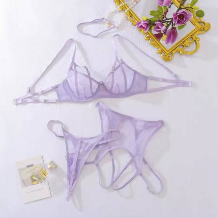 Set lenjerie intimă mov cu accesorii metalice argintii– 4 piese [4]