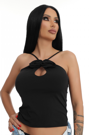 Tricouri Si Topuri - Top cu bretele subtiri si accesorii tip floare