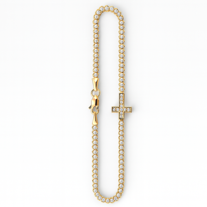 Bratara tennis aur galben 14K Cruce [1]