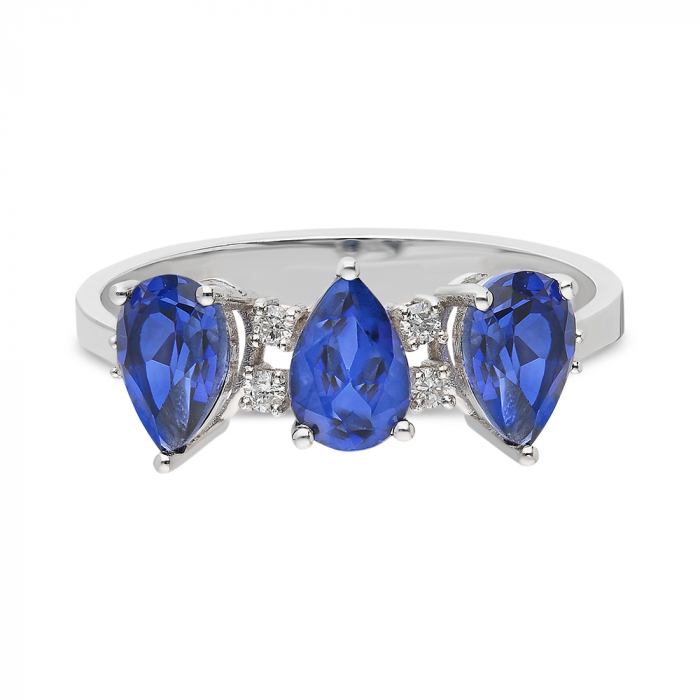 Inel din aur alb 14k cu diamante si safire Blue Sky [3]