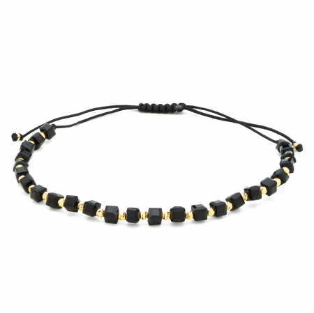 Brățări pentru el - Bratara aur galben 14k snur Black Square
