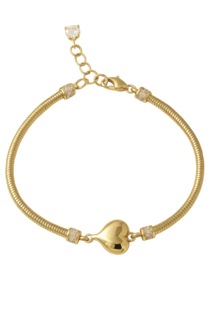 Brățări pentru ea - Bratara din Aur 14K SERRANI Alora, model in forma de inima, cu cristale zirconia, dimensiune ajustabila 17cm + 3cm, 3.79g