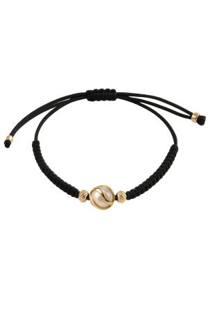 Brățări pentru ea - Bratara eleganta din snur negru, Elemente din Aur 14K, SERRANI Isara, cu perla, dimensiune reglabila, 1.05g