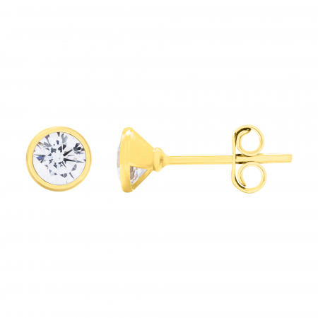 Cercei - Cercei aur galben 14k zirconia round alb