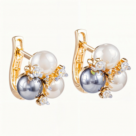 Bijuterii pentru femei - Cercei aur galben 14k Green Pearl