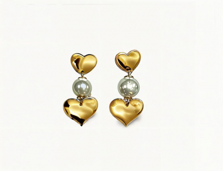 Cercei - Cercei aur galben 14k Heart Pearl