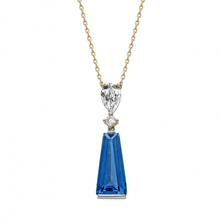 Coliere - Colier aub galben 14K Created Aquamarine