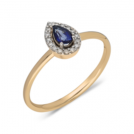 Inele - Inel din aur galben 14k cu safir si diamante Queen