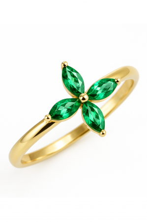 Inele - Inel din Aur 14K SERRANI Zyna, cu cristale verzi zirconia, model floare, 57 mm, 1.2g
