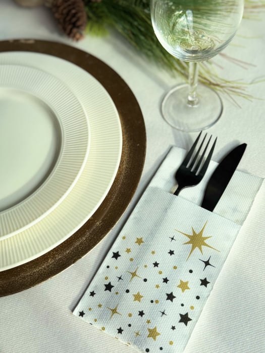 Servetele cu BUZUNAR pentru tacamuri - Christmas Star (white) / 40 x 40 cm / 20 buc [1]