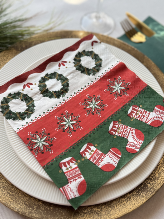 Servetele de masa, 3 straturi, Tissue - Folky Red / 40 x 40 cm / 20 buc [3]