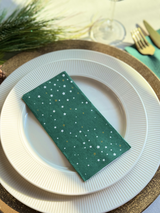 Servetele de masa, 3 straturi, Tissue - Christmas Star (verde), 33 x 33 cm, pliate 1/8, 25 buc [3]