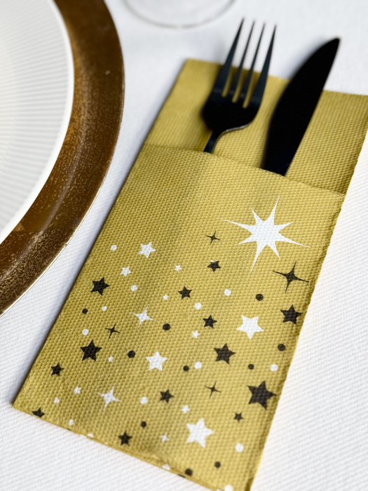 Servetele cu BUZUNAR pentru tacamuri - Christmas Star (gold) / 40 x 40 cm / 20 buc [3]