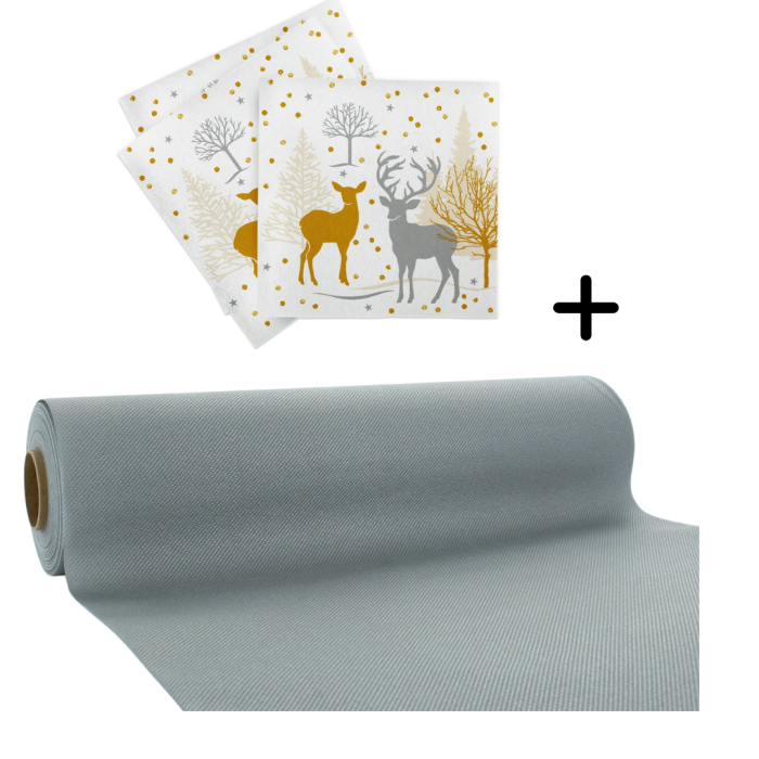 Set accesorii decorative masa festiva de Craciun/Revelion - servetele festive si traversa de masa Linclass Josia Silver [1]