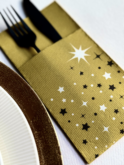 Servetele cu BUZUNAR pentru tacamuri - Christmas Star (gold) / 40 x 40 cm / 20 buc [4]