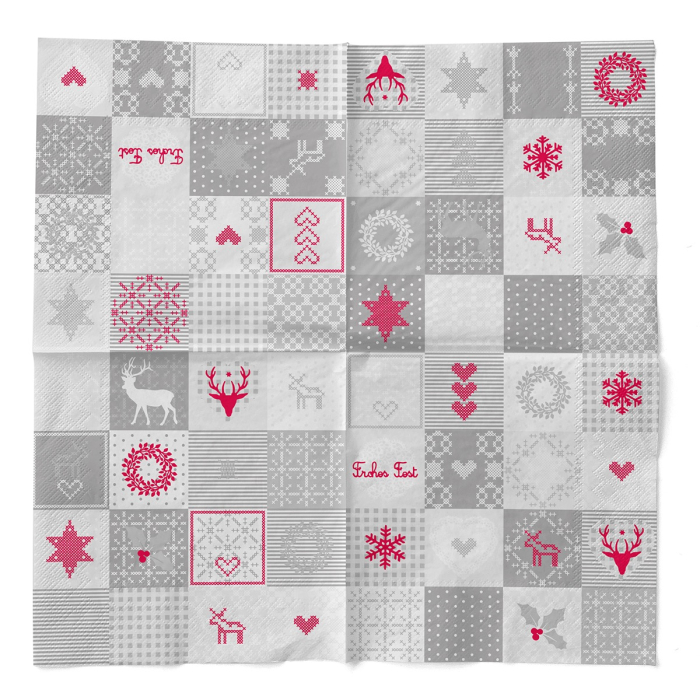 Servetele de masa 3 straturi, Tissue - Pepe (rosu-gri) / 33 x 33 cm / 100 buc [3]