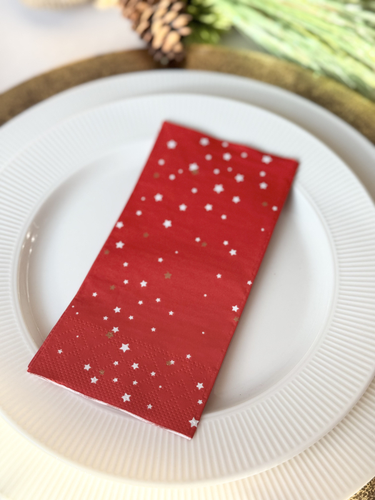 Servetele de masa, 3 straturi, Tissue - Christmas Star (rosu), 33 x 33 cm, pliate 1/8, 25 buc [1]