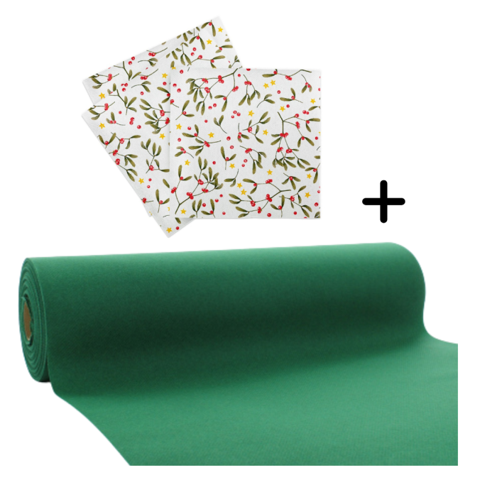 Set accesorii decorative masa festiva de Craciun/Revelion - servetele festive si traversa de masa Linclass Leni Green [1]