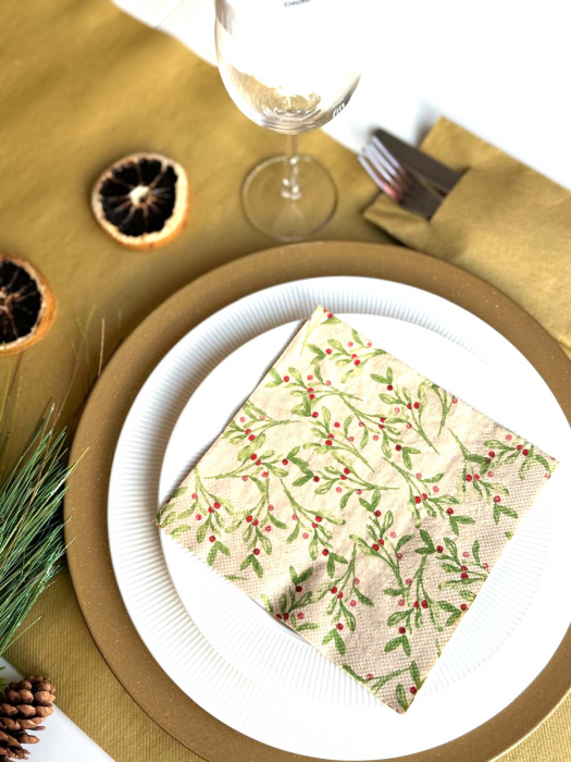 Șervețele de masa 3 straturi, Tissue Recycled - Mistletoe (crengute de vasc) / 33 x 33 cm / 20 buc [3]