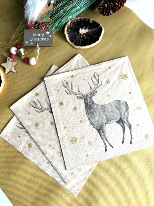 Șervețele de masa 3 straturi, Tissue Recycled - Deer (cerb) / 33 x 33 cm / 20 buc [3]