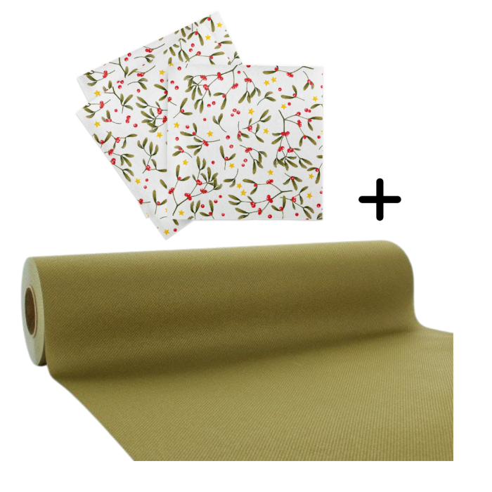 Set accesorii decorative masa festiva de Craciun/Revelion - servetele festive si traversa de masa Linclass Leni Gold [1]