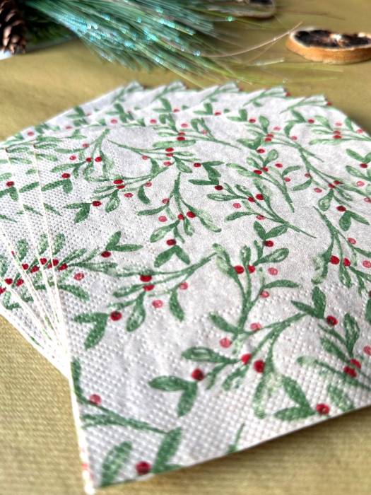 Șervețele de masa 3 straturi, Tissue Recycled - Mistletoe (crengute de vasc) / 33 x 33 cm / 20 buc [4]