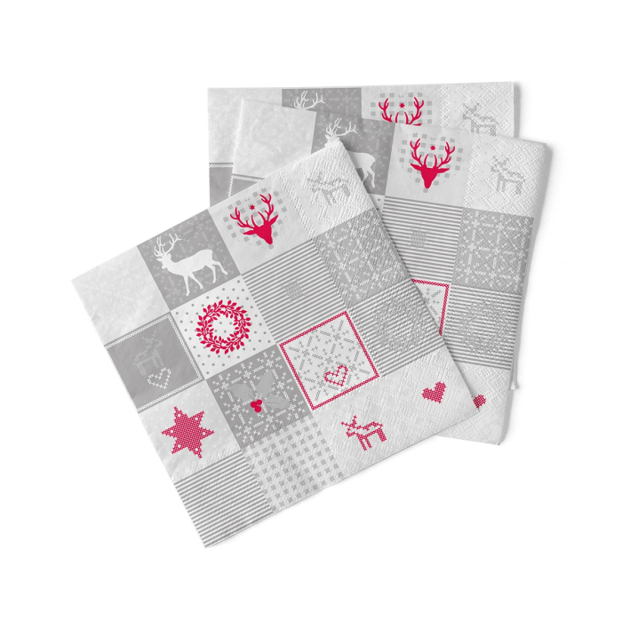 Servetele de masa 3 straturi, Tissue - Pepe (rosu-gri) / 33 x 33 cm / 100 buc [2]