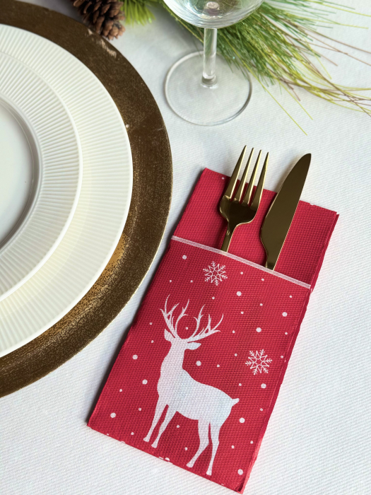 Servetele cu BUZUNAR pentru tacamuri - Softpoint Deer (Red) / 40 x 40 cm / 20 buc [1]