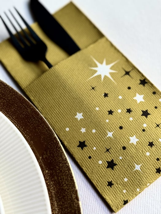 BAX Servetele cu BUZUNAR pentru tacamuri - Christmas Star (gold) / 40 x 40 cm / 1200 buc [3]