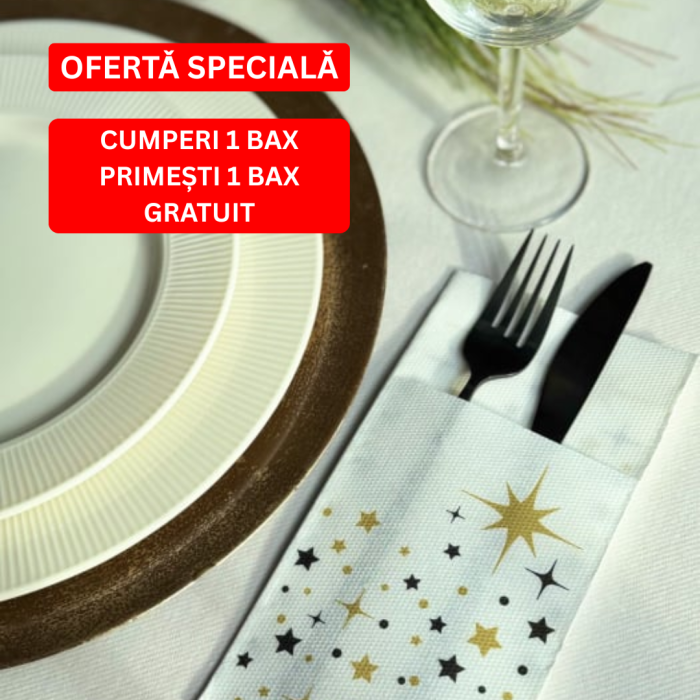 BAX Servetele cu BUZUNAR pentru tacamuri - Christmas Star (white) / 40 x 40 cm / 1200 buc [1]