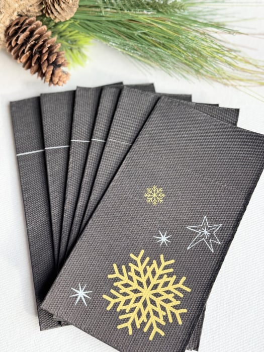 BAX Servetele cu BUZUNAR pentru tacamuri - Snowflakes (Black) / 40 x 40 cm / 1200  buc [2]