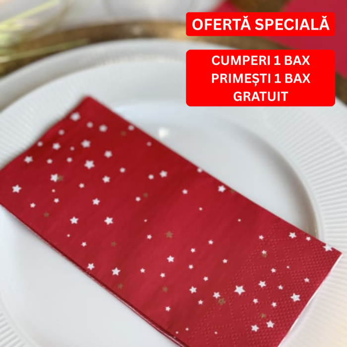 BAX Servetele de masa, 3 straturi, Tissue - Christmas Star (rosu), 33 x 33 cm, pliate 1/8, 1250 buc [1]