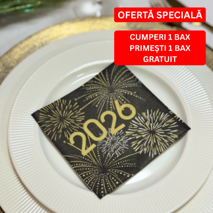 BAX Servetele festive pentru Revelion, Softpoint - 2026 (negru-auriu) / 24 x 24 cm / 3000 buc [1]